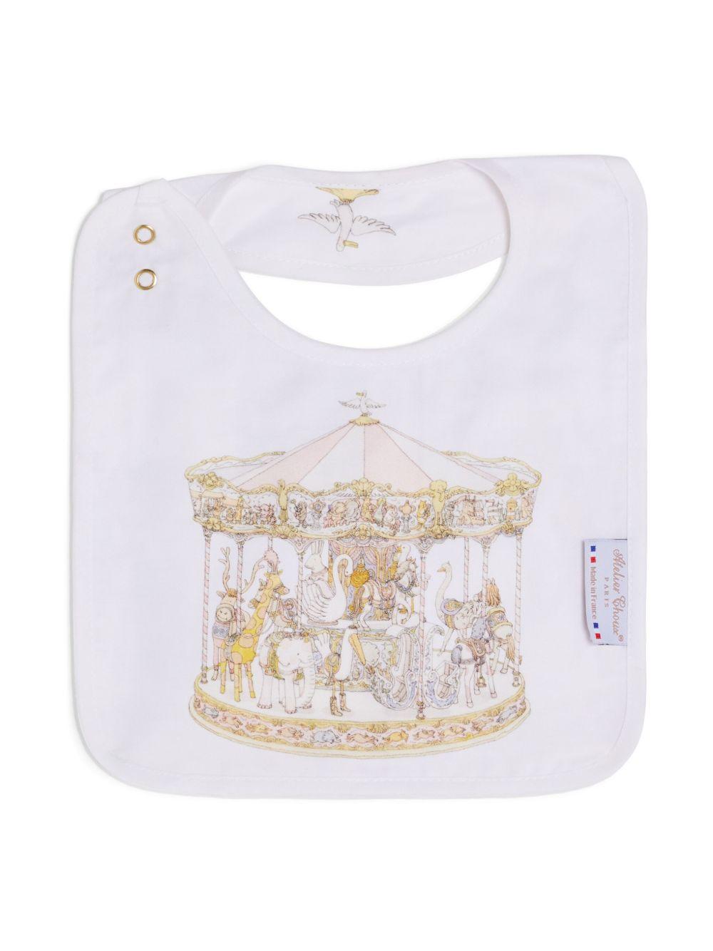 Bavaglino per neonati Atelier Choux bianco con stampa carosello BI-CS-CAR P-U ATELIER CHOUX PARIS KIDS