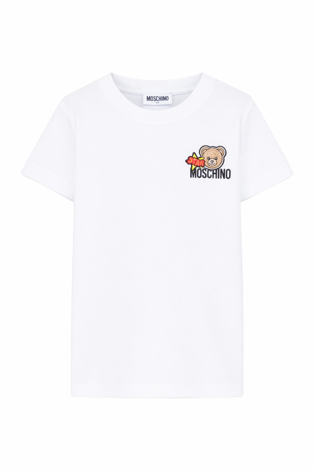 T-shirt per bambini Moschino Kids bianca con ricamo Teddy Bear HTM058LAA24 10101 MOSCHINO KIDS