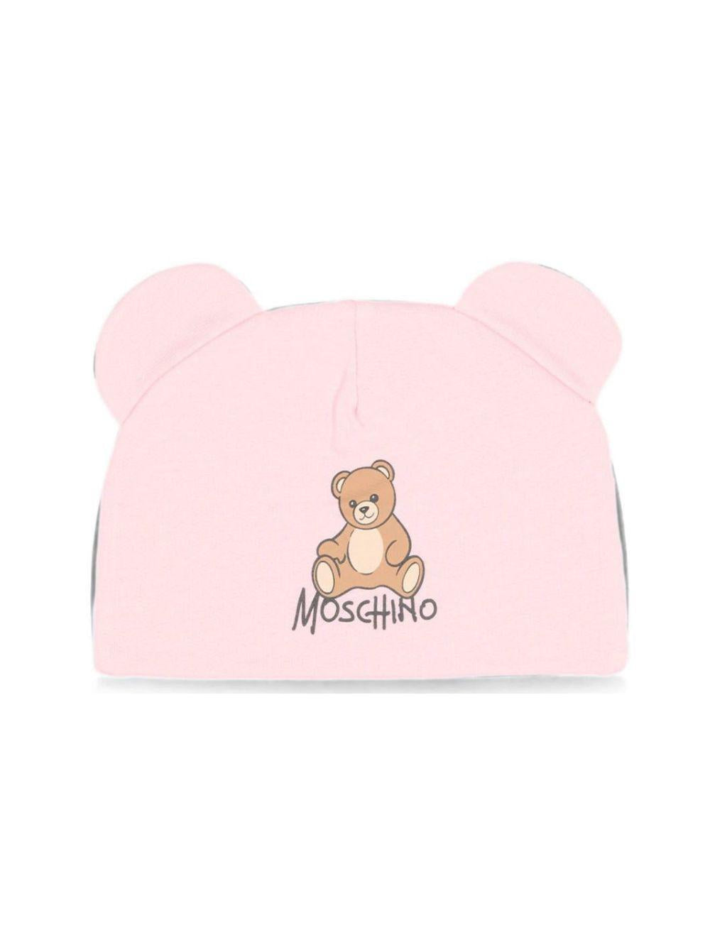 Berretto per neonati Moschino Kids rosa con motivo Teddy bear MMX05HLCA40 50209 MOSCHINO KIDS