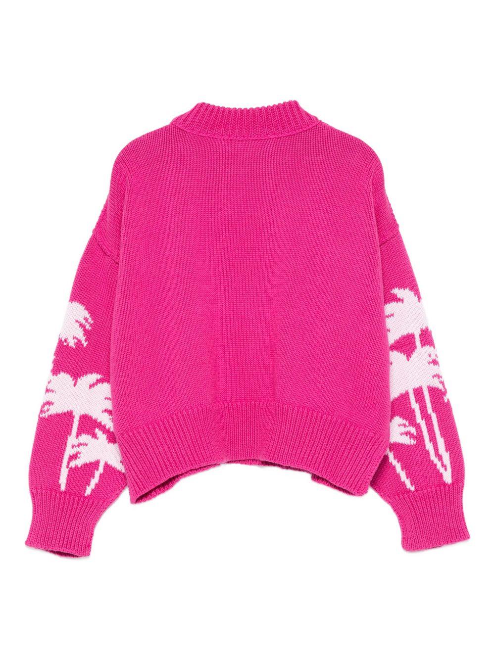 Maglione per bambina Palm Angels Kids fucsia con motivo Palm Tree PGHT001F25KNI001 323C PALM ANGELS KIDS