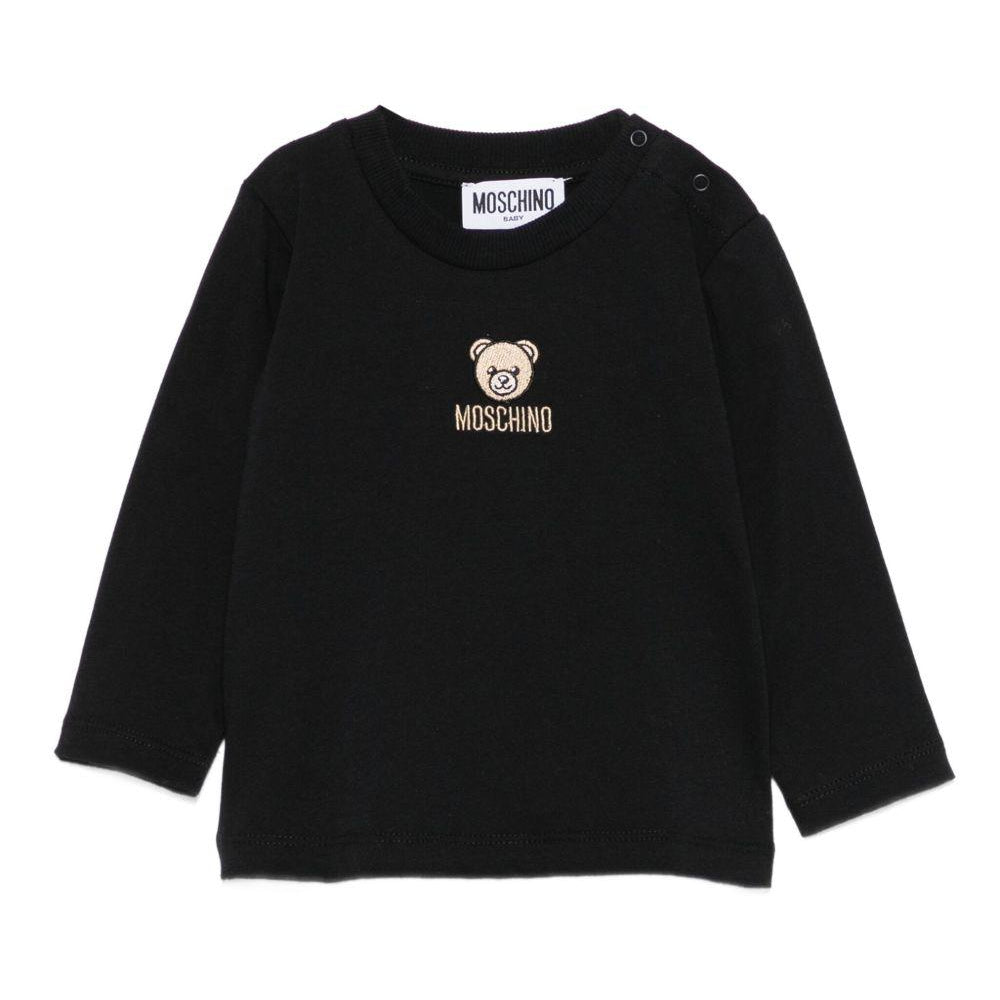 T-shirt per neonati Moschino Kids nero con orsetto ricamato M9O00RLAA10 60100 MOSCHINO KIDS
