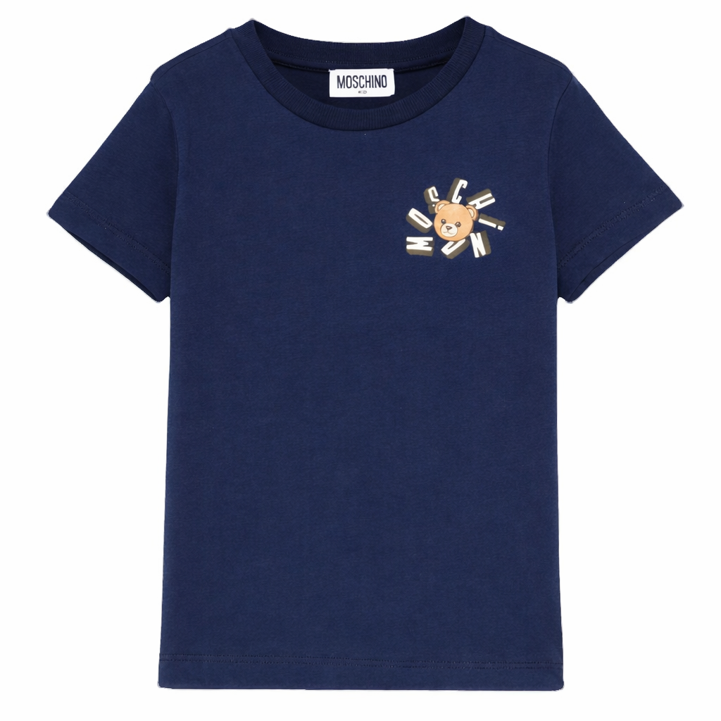 T-shirt per bambini Moschino Kids blu con stampa Teddy Bear HUM05OLAA03 40016 MOSCHINO KIDS
