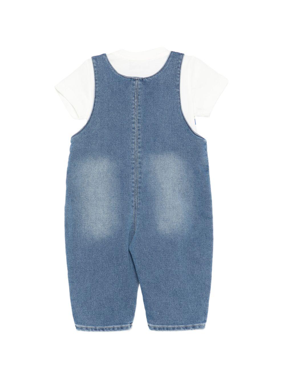 Set t-shirt e salopette per neonato Moschino Kids denim con orsetto sul davanti MUG01PLDE17 83454 MOSCHINO KIDS