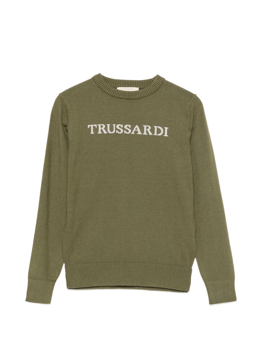 Maglione per bambino Trussardi Kids verde con ricamo logo TBA26021MA CYPRESS TRUSSARDI KIDS
