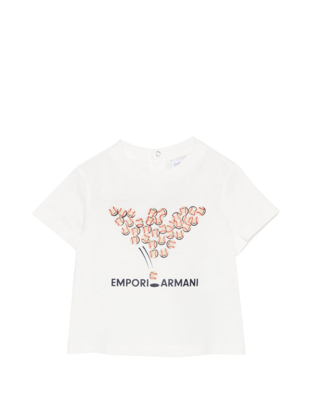 T-shirt per neonato Emporio Armani Kids bianca con stampa grafica con palline da tennis EB001081 AF14503 U0003 EMPORIO ARMANI KIDS