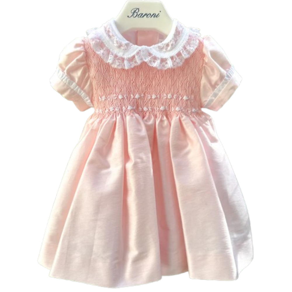 Abito per neonata Baroni rosa in tulle con colletto in pizzo 10904 ROSA BARONI