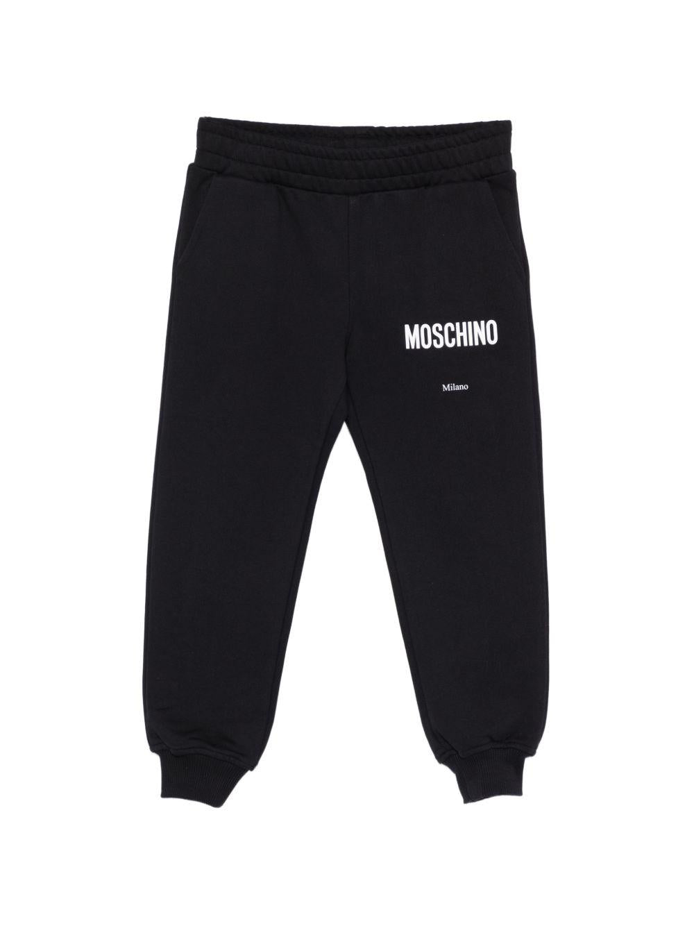 Pantaloni per bambino Moschino Kids nero con caviglie a coste HUP08YLCA32 60100 MOSCHINO KIDS