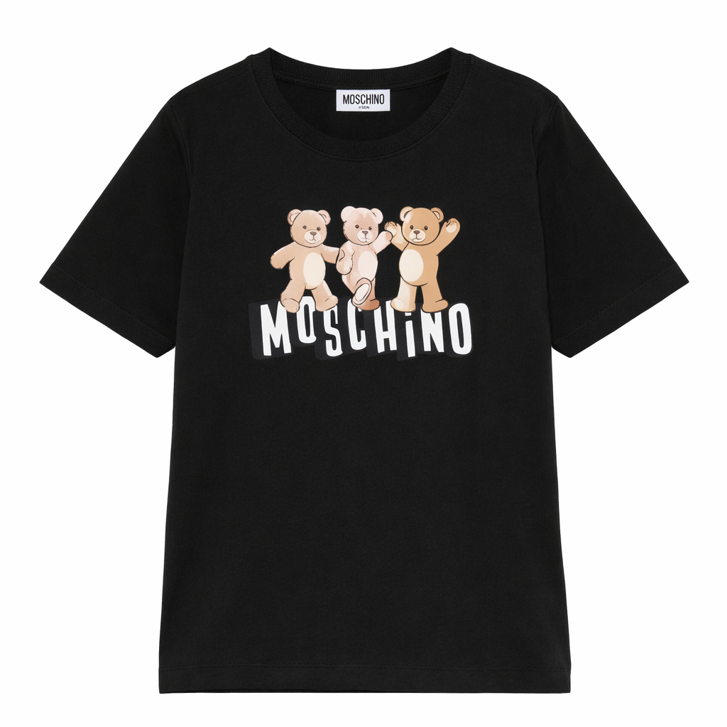 T-shirt per bambini Moschino Kids nera con stampa grafica orsetti HUM05PLAA23 60100 MOSCHINO KIDS