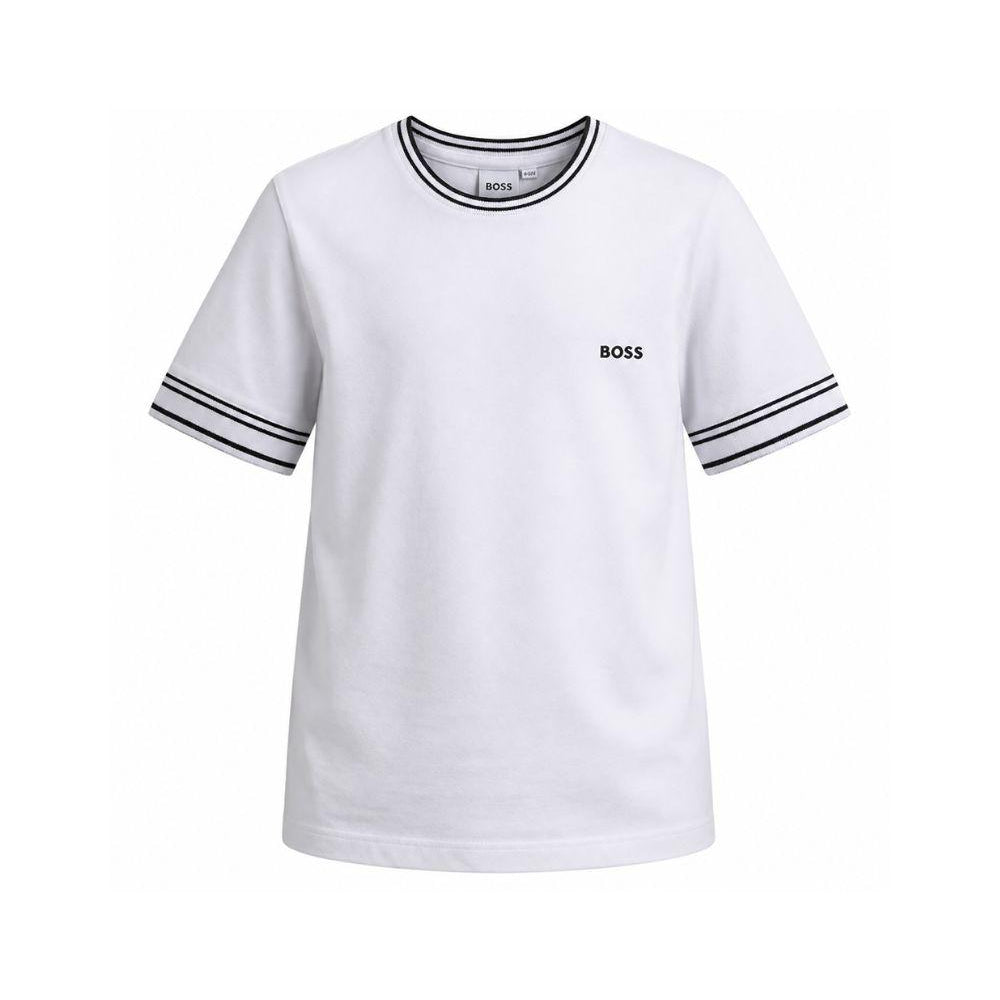 T-shirt per bambino Boss Kids bianco con logo sul petto J52981 10P BOSS KIDS