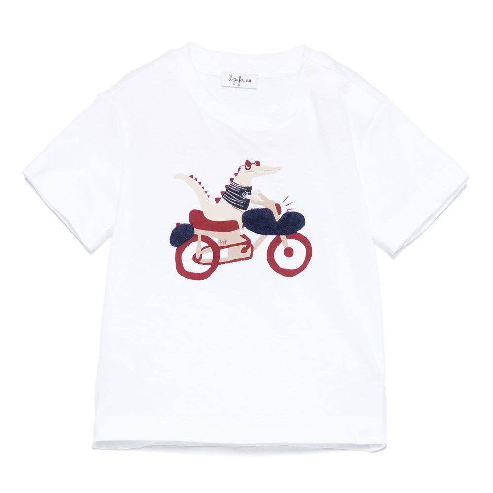 T-shirt con stampa per neonato Il Gufo bianco con girocollo P25TS480MF001 149 IL GUFO