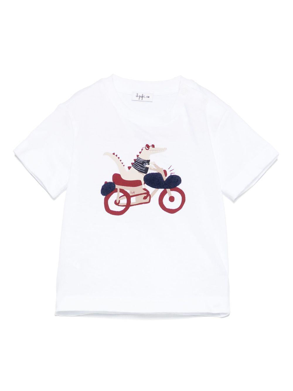 T-shirt con stampa per neonato Il Gufo bianco con girocollo P25TS480MF001 149 IL GUFO