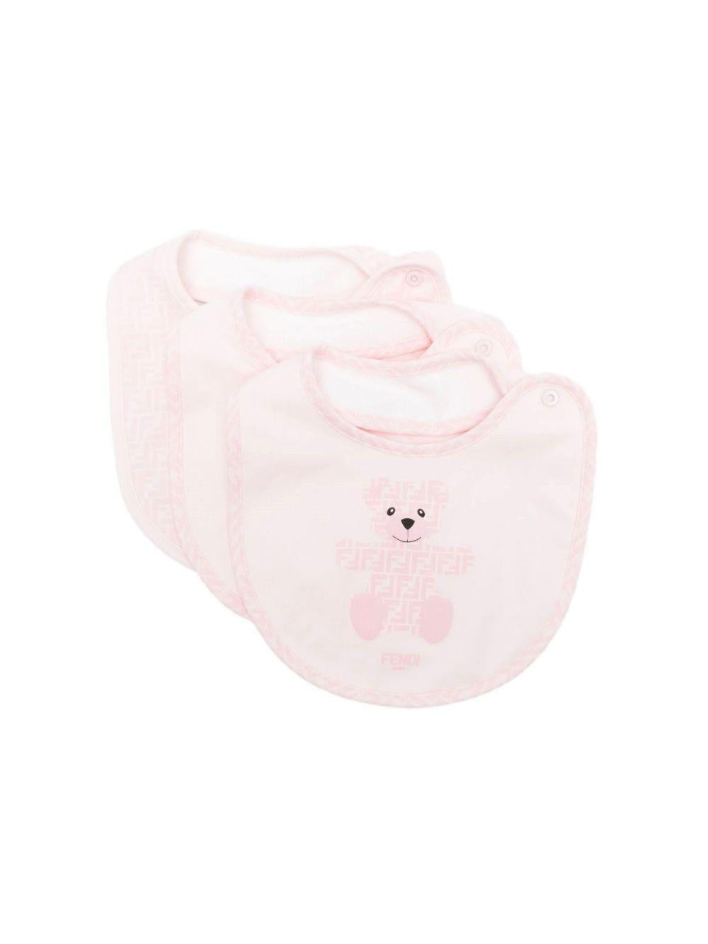 Set di tre bavaglini per neonata Fendi Kids rosa con logo FF BUJ307 ST8 F0C11 FENDI KIDS
