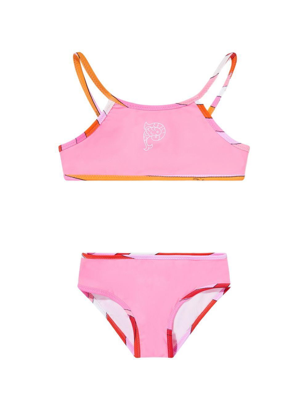 Costume per bambina Emilio Pucci Junior rosa con logo sul davanti PYCA39 Z0559 515 EMILIO PUCCI KIDS