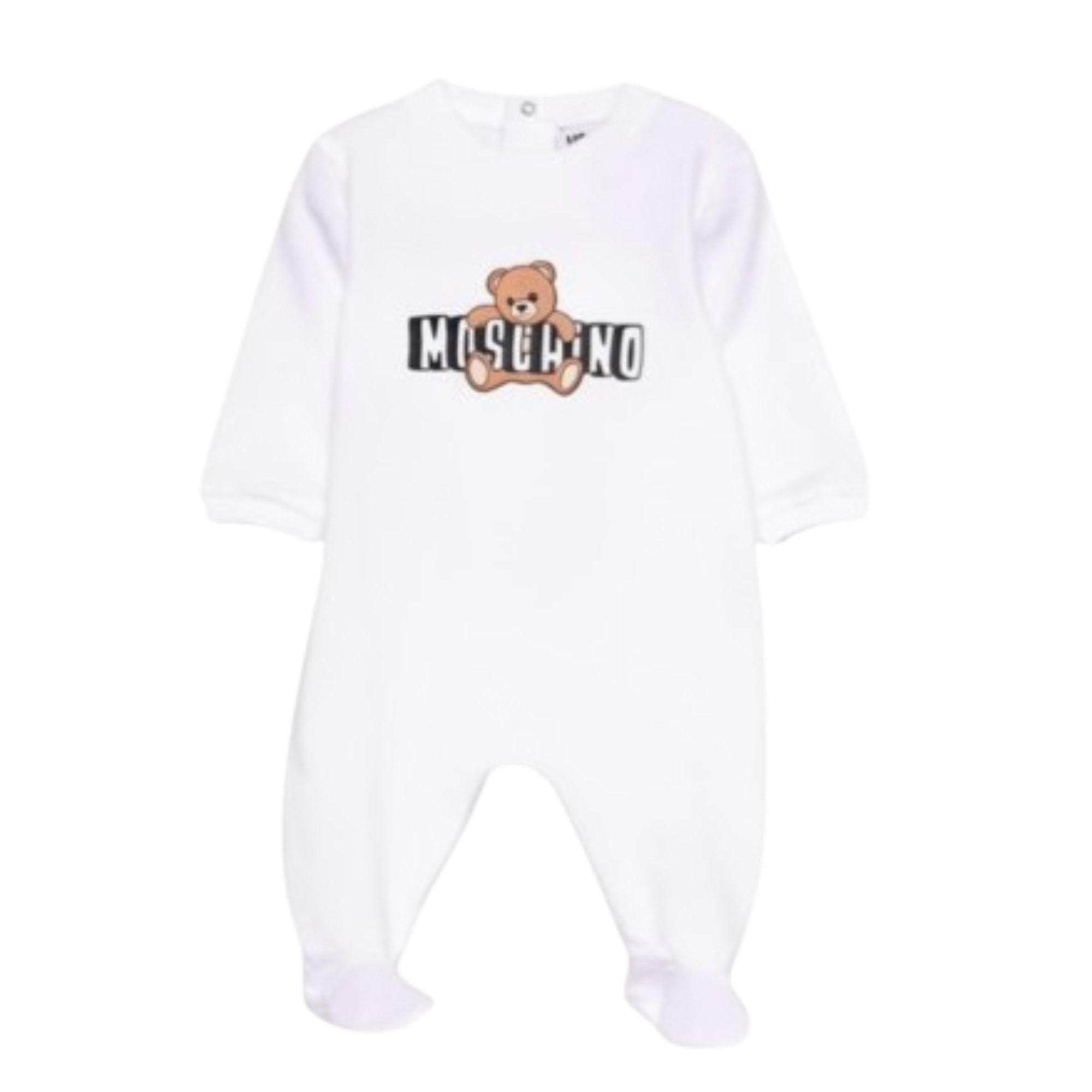 Tutina per neonato Moschino Kids bianco con stampa grafica orsetto MUT04PLCA19 10101 MOSCHINO KIDS