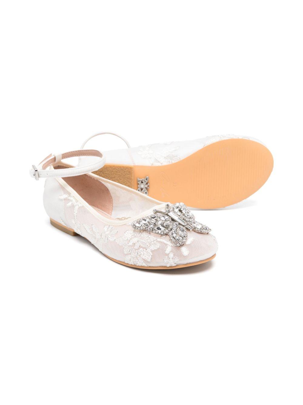 Ballerine per bambina Aruna Seth bianche con ricamo e decorazione in cristalli AS76 IVORY ARUNA SETH KIDS