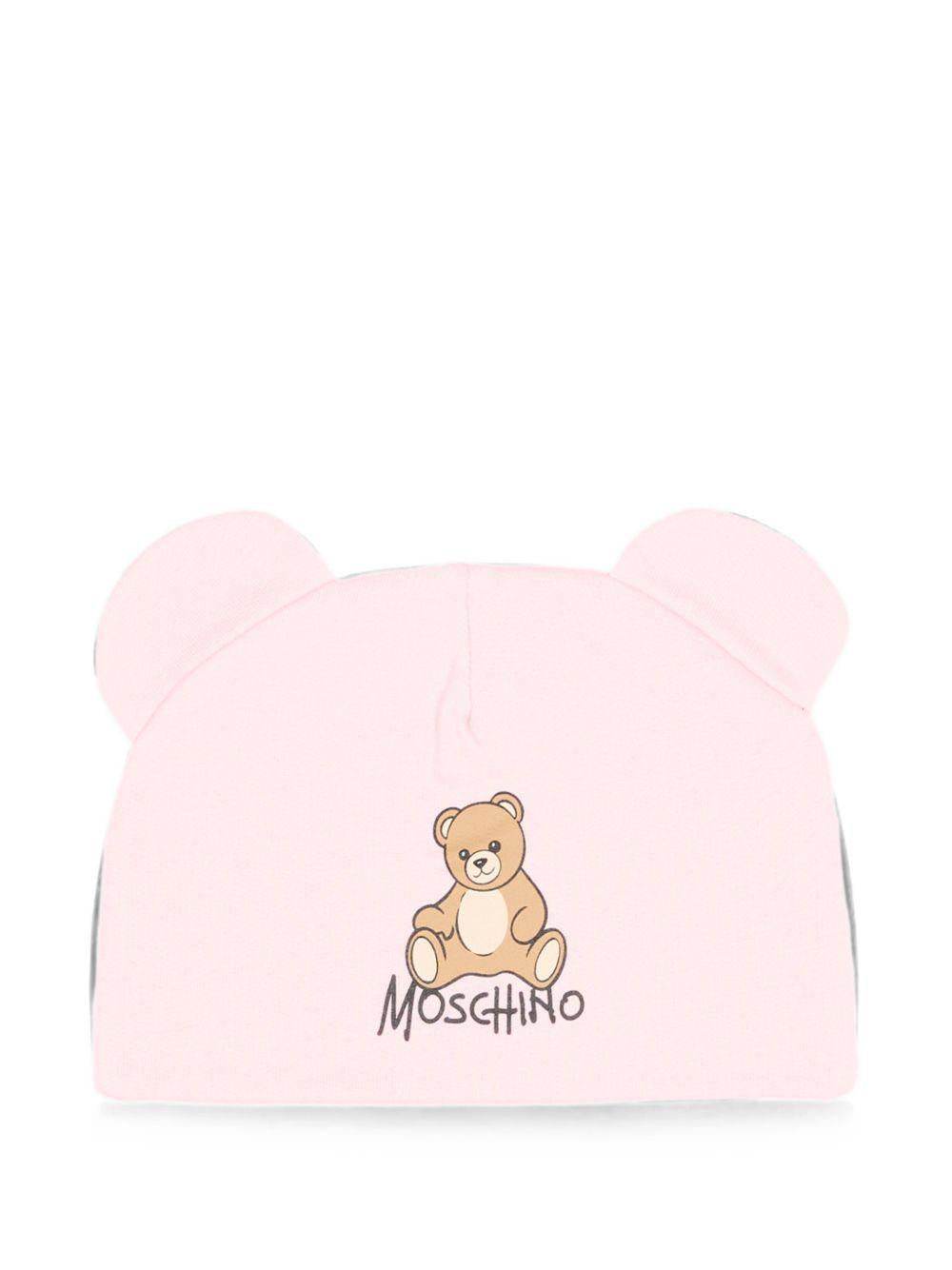 Berretto per neonati Moschino Kids rosa con motivo Teddy bear MMX05HLCA40 50209 MOSCHINO KIDS