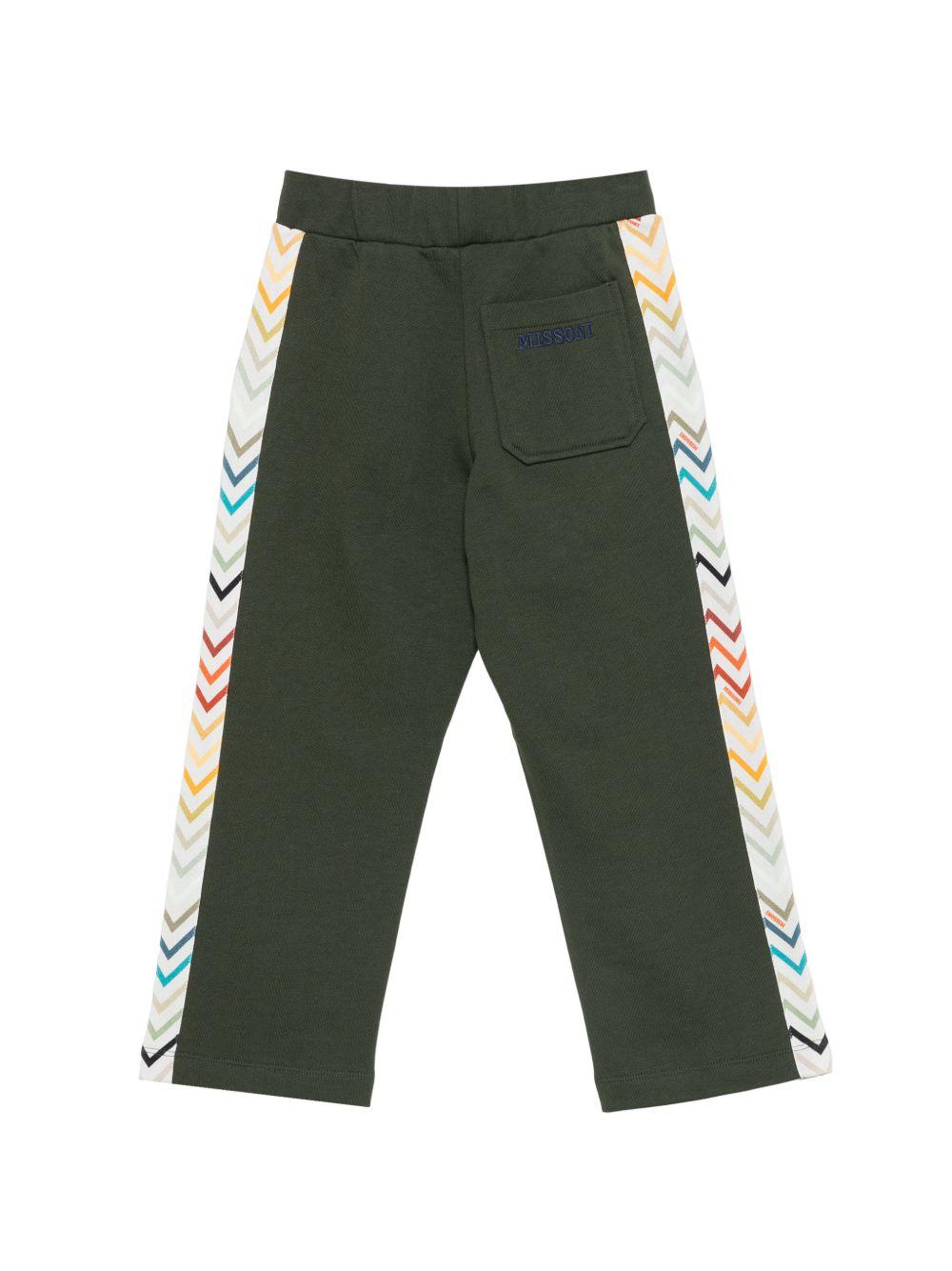 Pantaloni per bambino Missoni Kids verde con bande laterali a zigzag MZ6H10 Z3183 70J MISSONI KIDS
