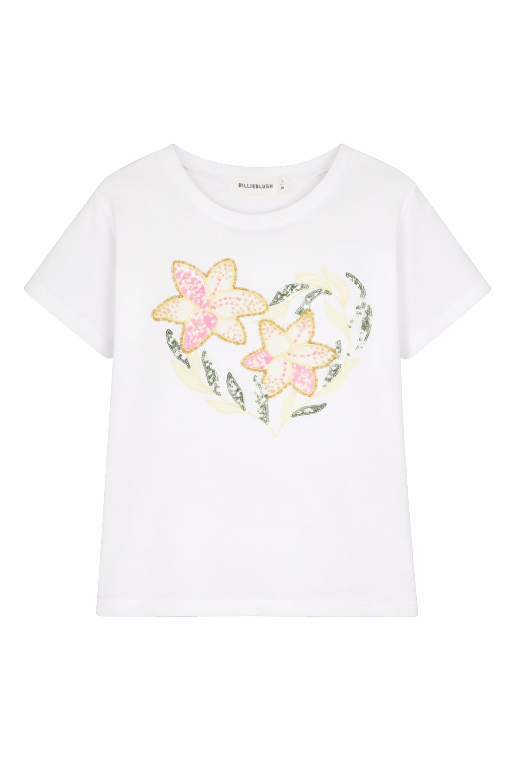 T-shirt per bambina Billieblush bianca con stampa fiori U21934 10P BILLIEBLUSH