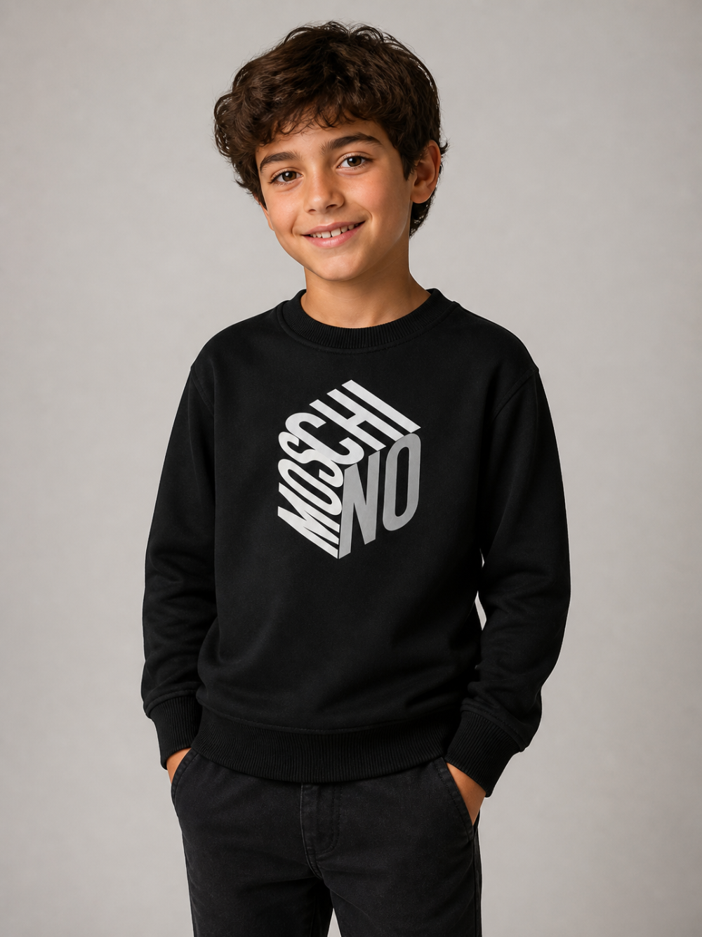Felpa per bambino Moschino Kids nera con stampa grafica HUF0A2LCA92 60100 MOSCHINO KIDS