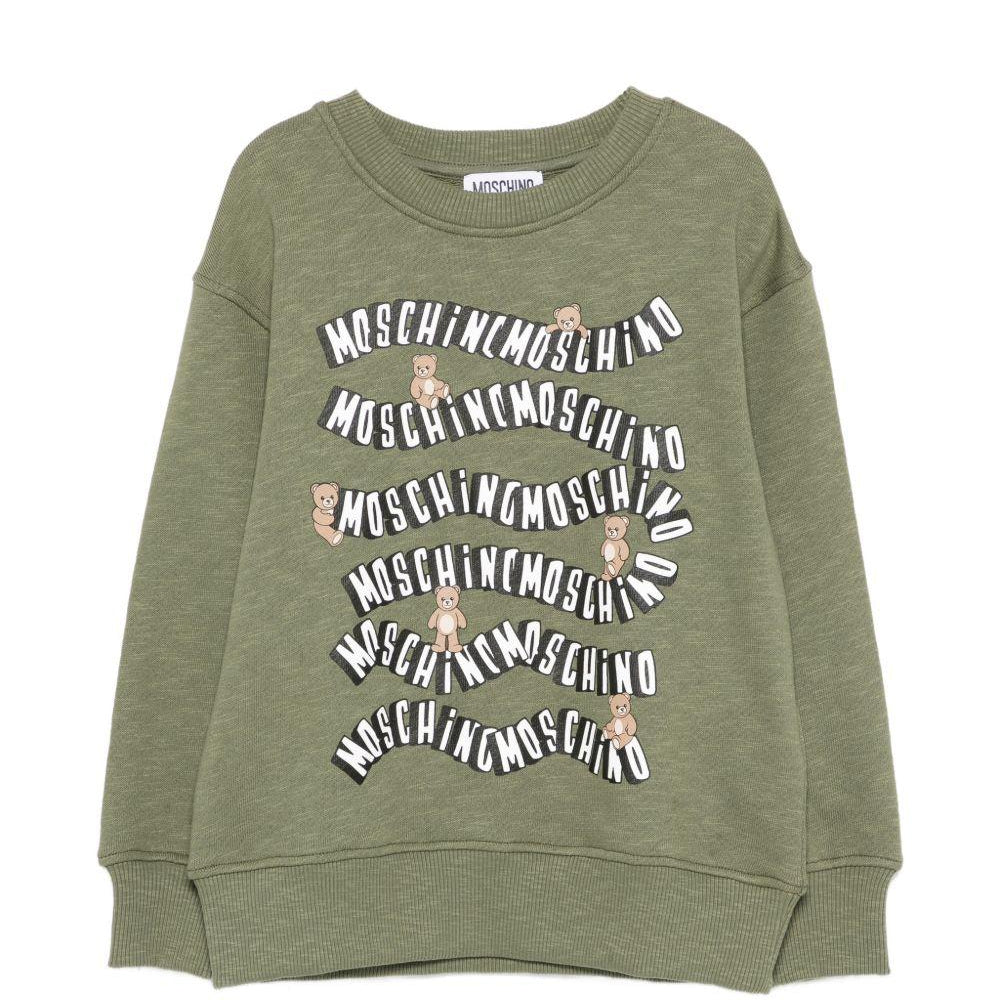 Felpa per bambino Moschino Kids verde oliva con stampa orsetto HUF09LLCA88 30037 MOSCHINO KIDS