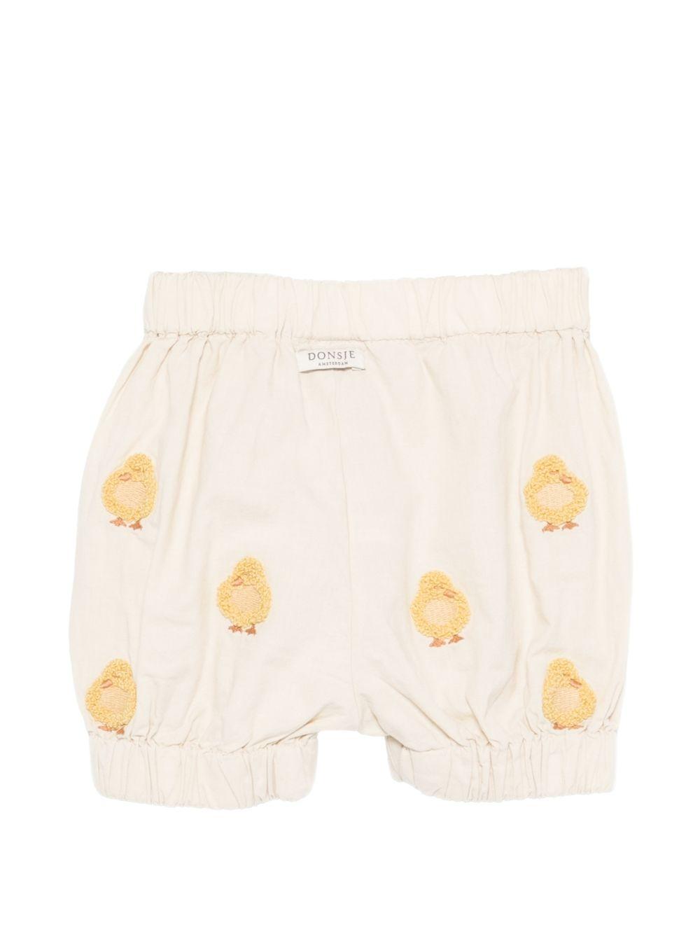 Shorts per neonato Donsje beige con ricamo con pulcini 3029807 00004 DONSJE KIDS