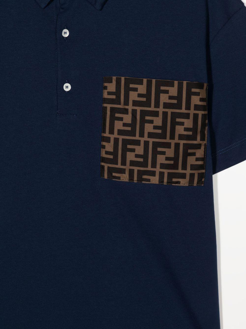 T-shirt per bambino Fendi Kids blu con taschino logo FF JMI399 7AJ F1I11 FENDI KIDS