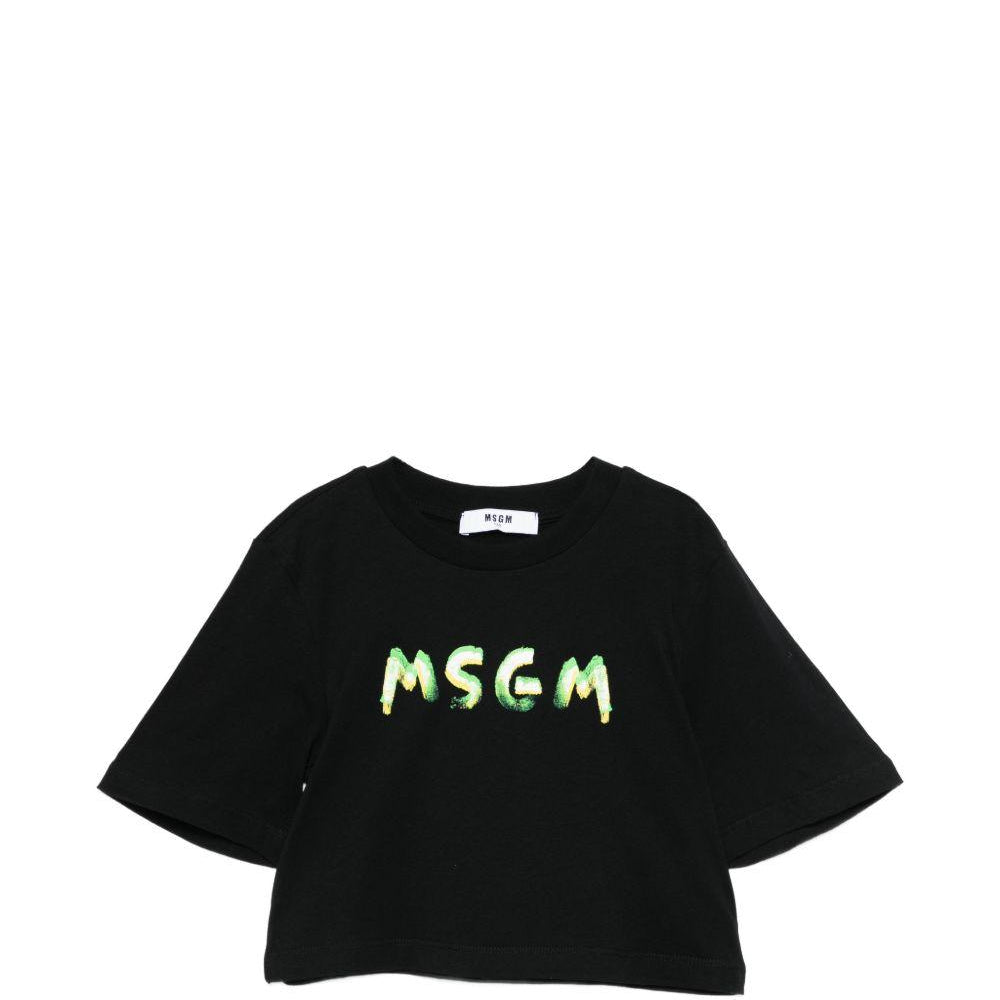 T-shirt per bambina MSGM Kids nera modello crop S6MSJGTH002 110 MSGM KIDS