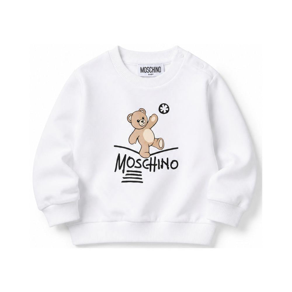 Felpa per neonati Moschino Kids bianca con stampa Teddy Bear MVF060LCA83 10101 MOSCHINO KIDS