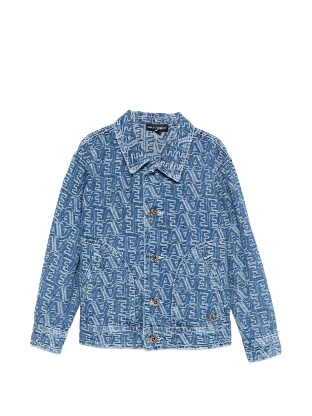 Giacca per bambino Emporio Armani Kids blu con logo all-over EB001254 AF24090 FB056 EMPORIO ARMANI KIDS