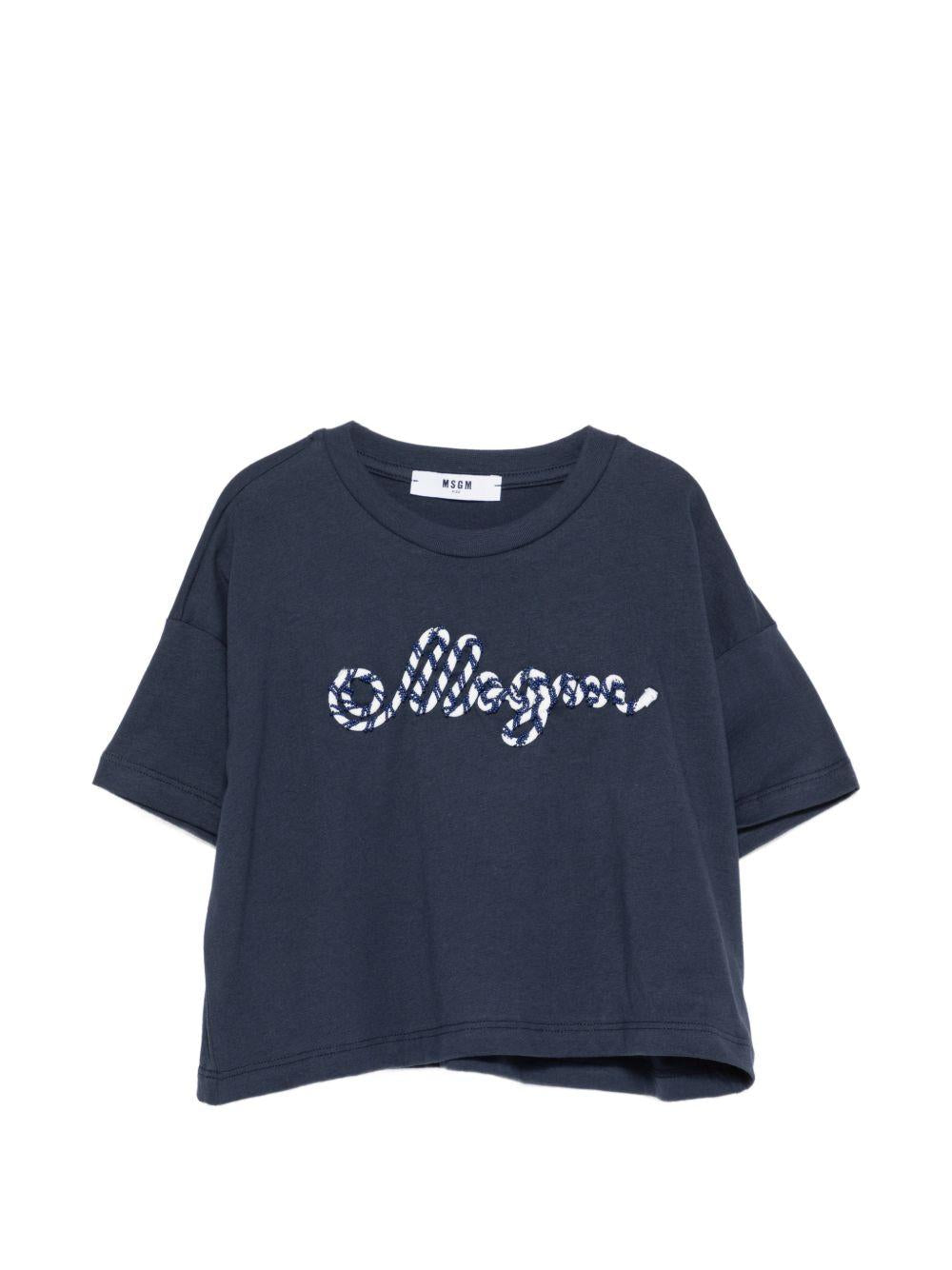 T-shirt per bambina MSGM Kids blu modello crop S6MSJGTH173 MS072 MSGM KIDS