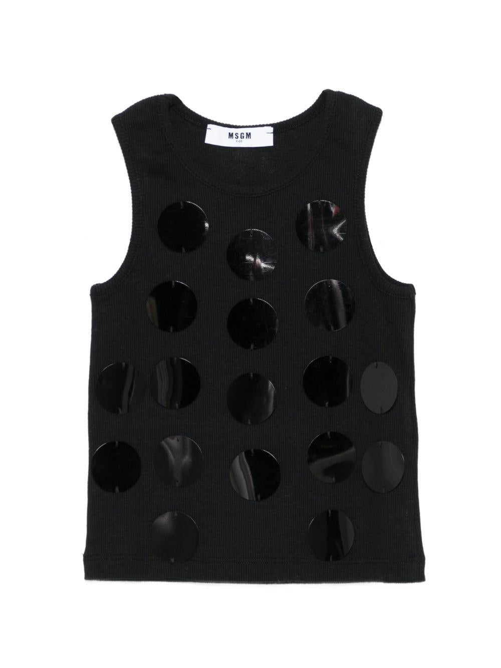 Canotta per bambina MSGM Kids nera con applicazioni S6MSJGTA100 110 MSGM KIDS