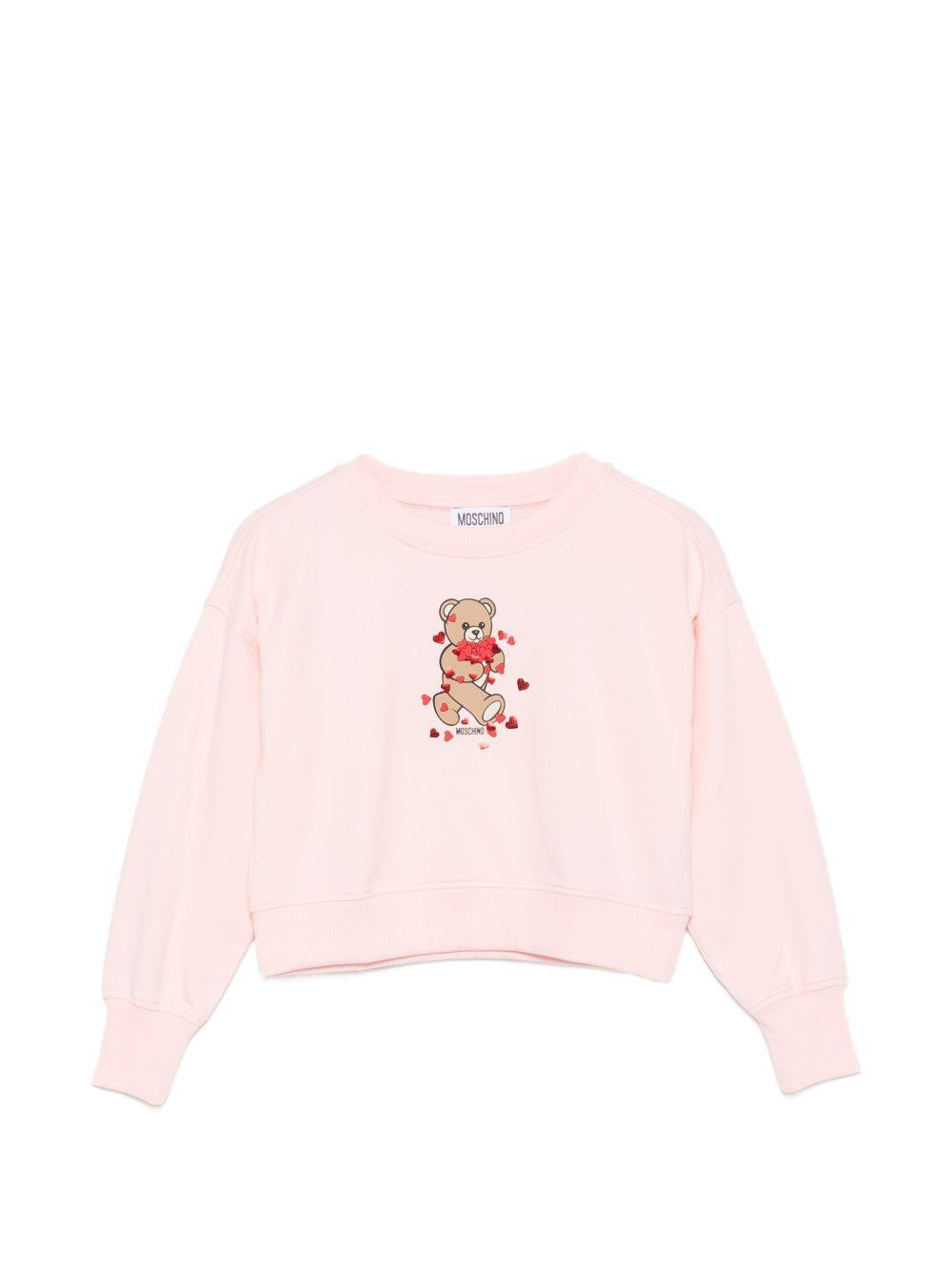 Felpa per bambina Moschino Kids rosa con dettaglio Teddy Bear HBF06GLDA63 50209 MOSCHINO KIDS