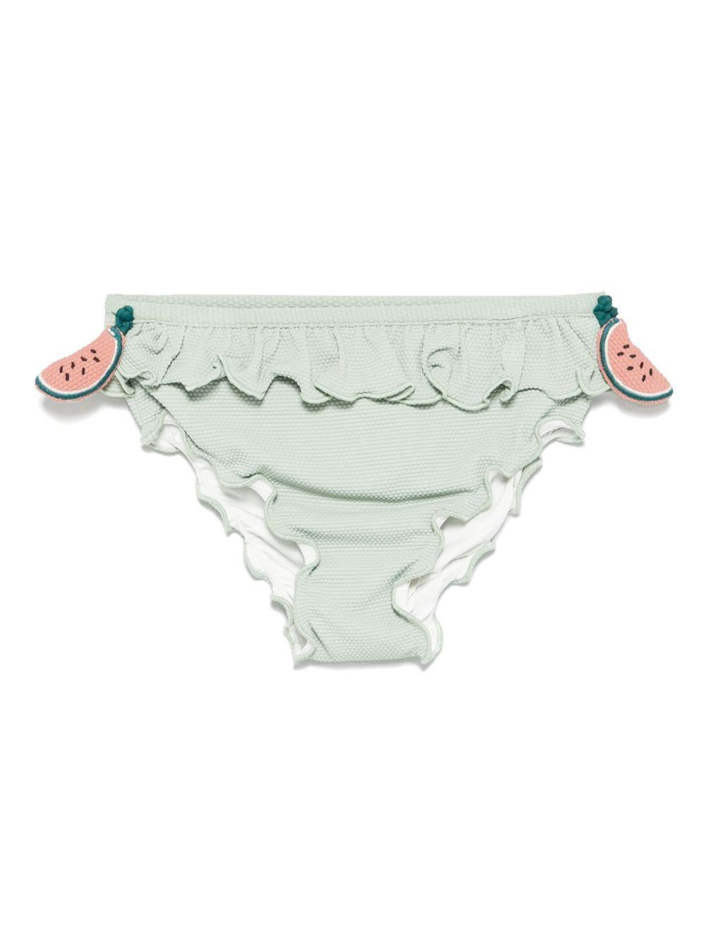 Slip bikini per bambina Donsje Sisi verde con dettagli con ruches 4501302 110ZB DONSJE