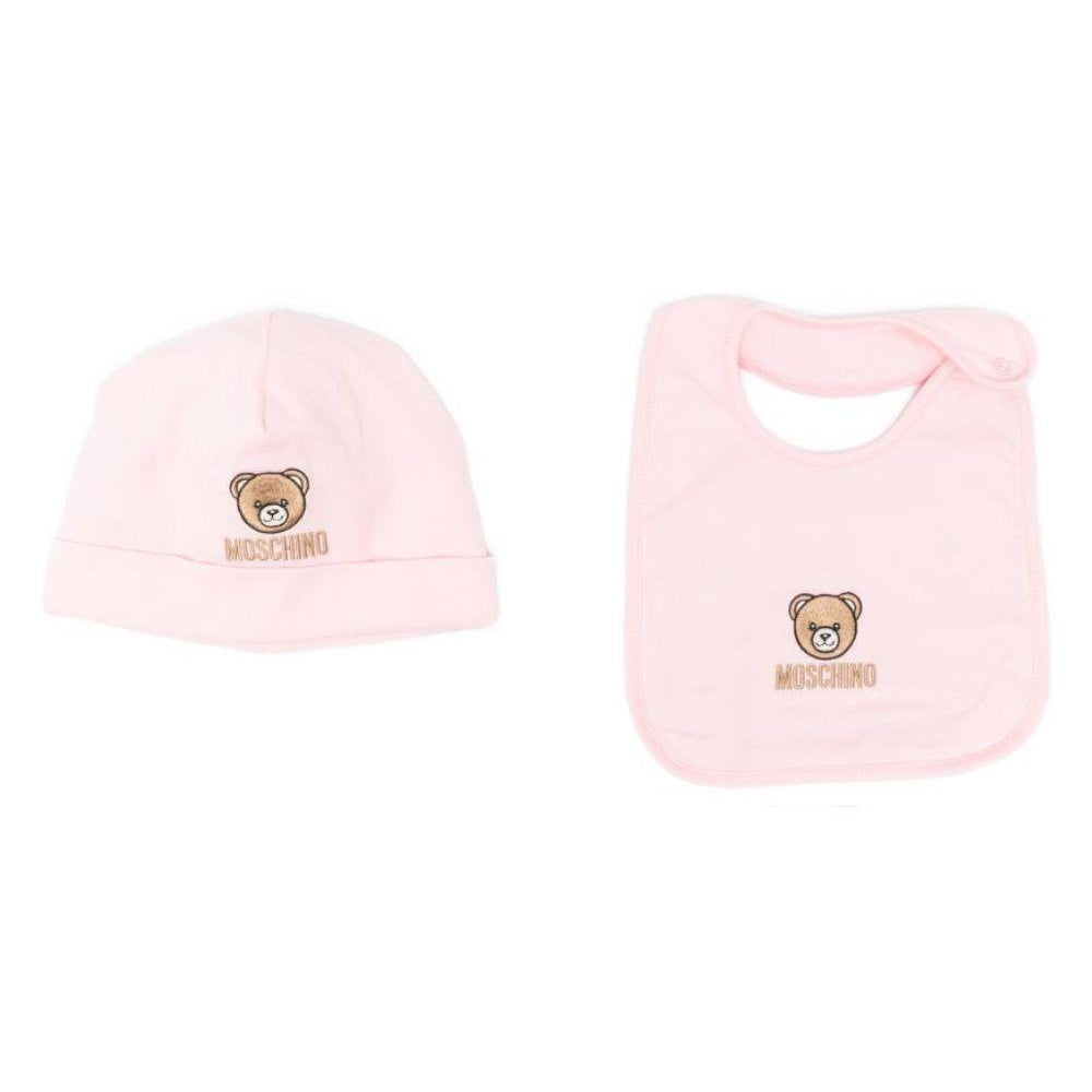 Set cappello e bavaglino per neonata Moschino Kids rosa con ricamo Teddy Bear MRY03ELAA23 50209 MOSCHINO KIDS