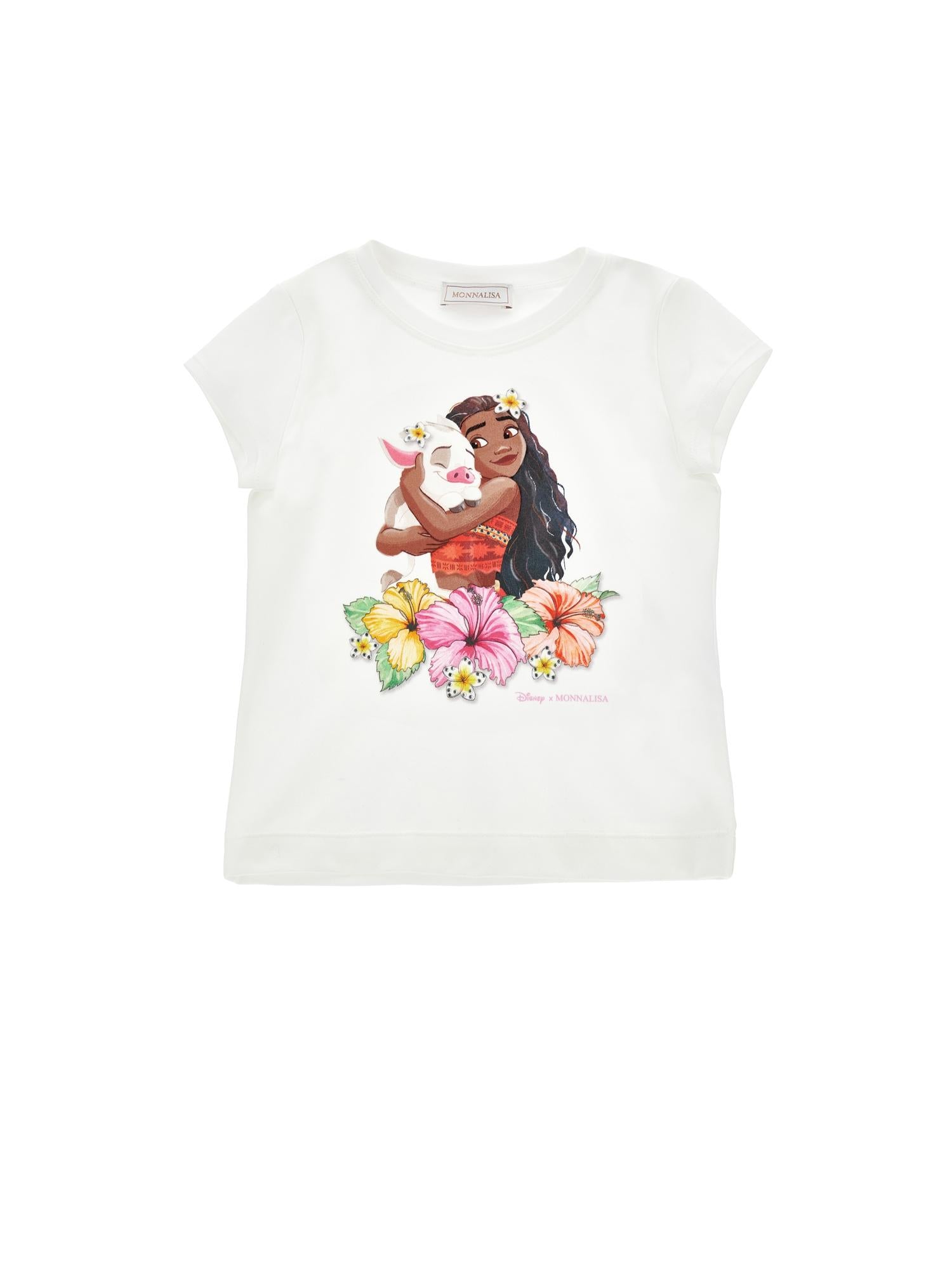 T-shirt per bambina Monnalisa x Disney bianca con stampa grafica Oceania 11H632 8201 0099 MONNALISA KIDS