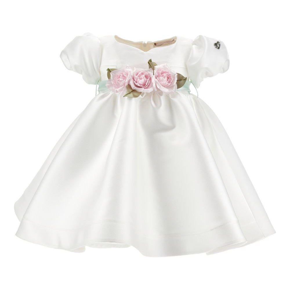 Abito per neonata Monnalisa bianco con dettaglio con fiocco e con fiore 73G903 7302 0120 MONNALISA KIDS
