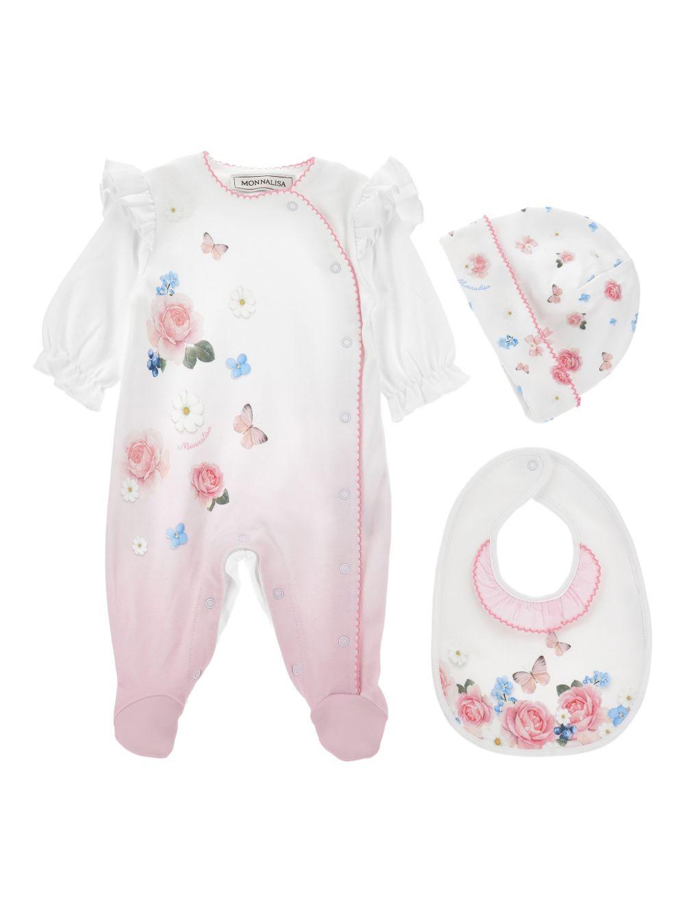 Set neonata Monnalisa bianco con stampa a fiori 35G504 7000 9990 MONNALISA KIDS