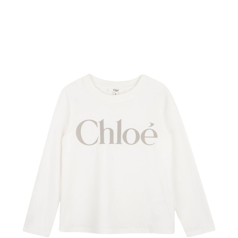 T-shirt per bambina Chloè Kids bianca con stampa logo sul davanti C21299 117 CHLOE' KIDS