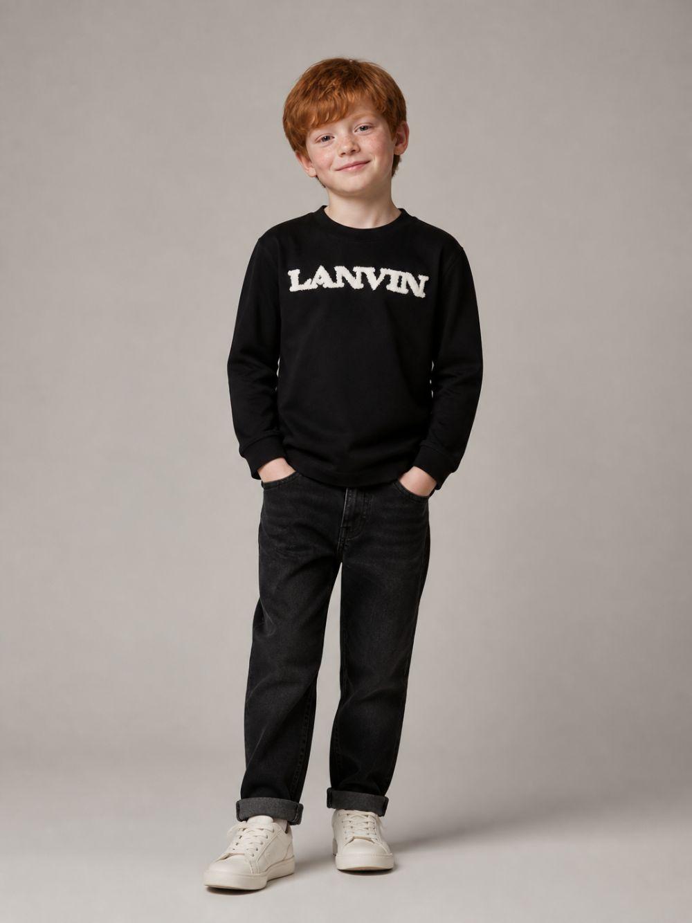 T-shirt per bambino Lanvin Enfant nera con dettaglio logo N30481 09B LANVIN KIDS