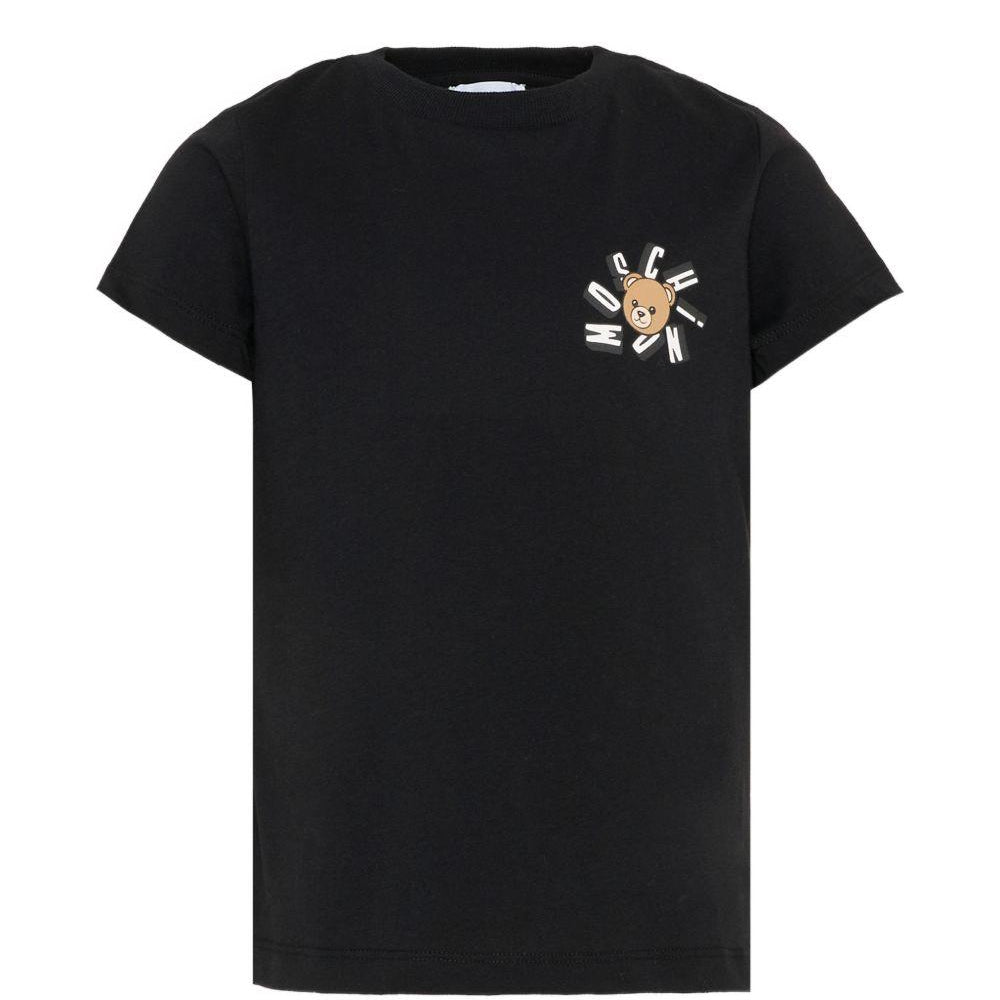 T-shirt per bambini Moschino Kids nera con stampa Teddy Bear HUM05OLAA03 60100 MOSCHINO KIDS