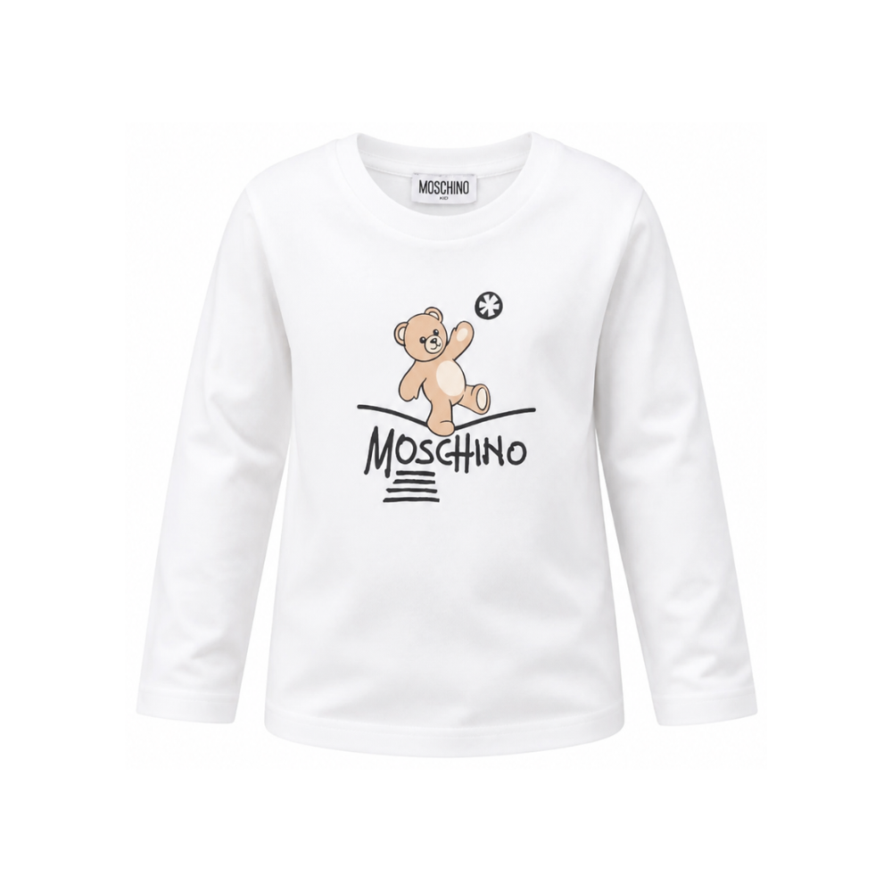 T-shirt per bambini Moschino Kids bianca con motivo Teddy Bear HZO00JLAA20 10101 MOSCHINO KIDS
