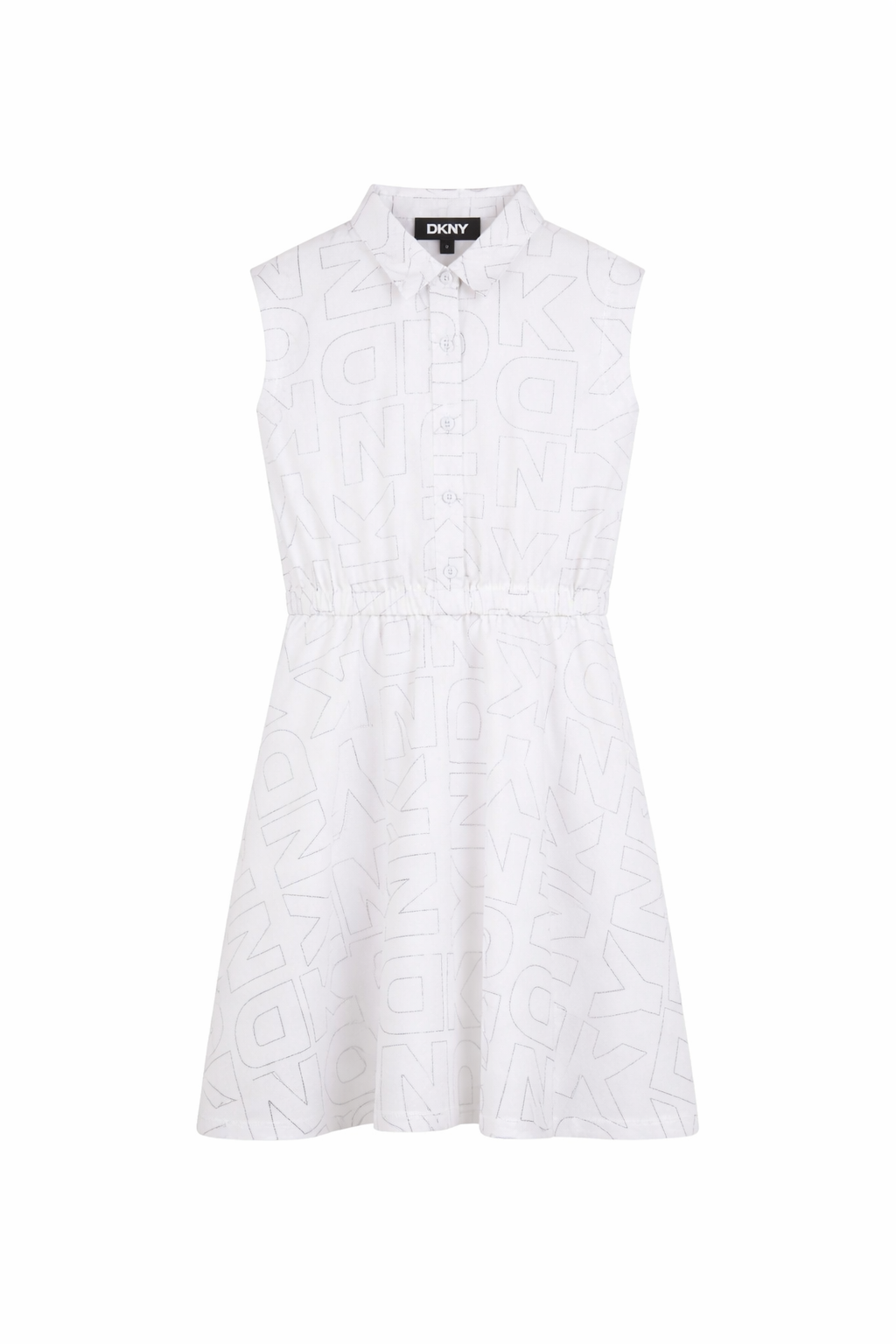 Abito per bambina DKNY Kids bianco con stampa logo all-over D62602 10P DKNY