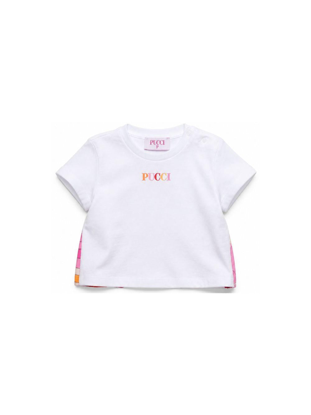 T-shirt a girocollo per neonata Emilio Pucci Junior bianca con ruches PY8031 Z3672 100AR EMILIO PUCCI KIDS