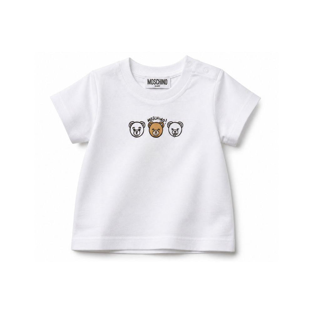 T-shirt per neonati Moschino Kids bianca con stampa orsetti sorridenti MUM04OLAA24 10101 MOSCHINO KIDS