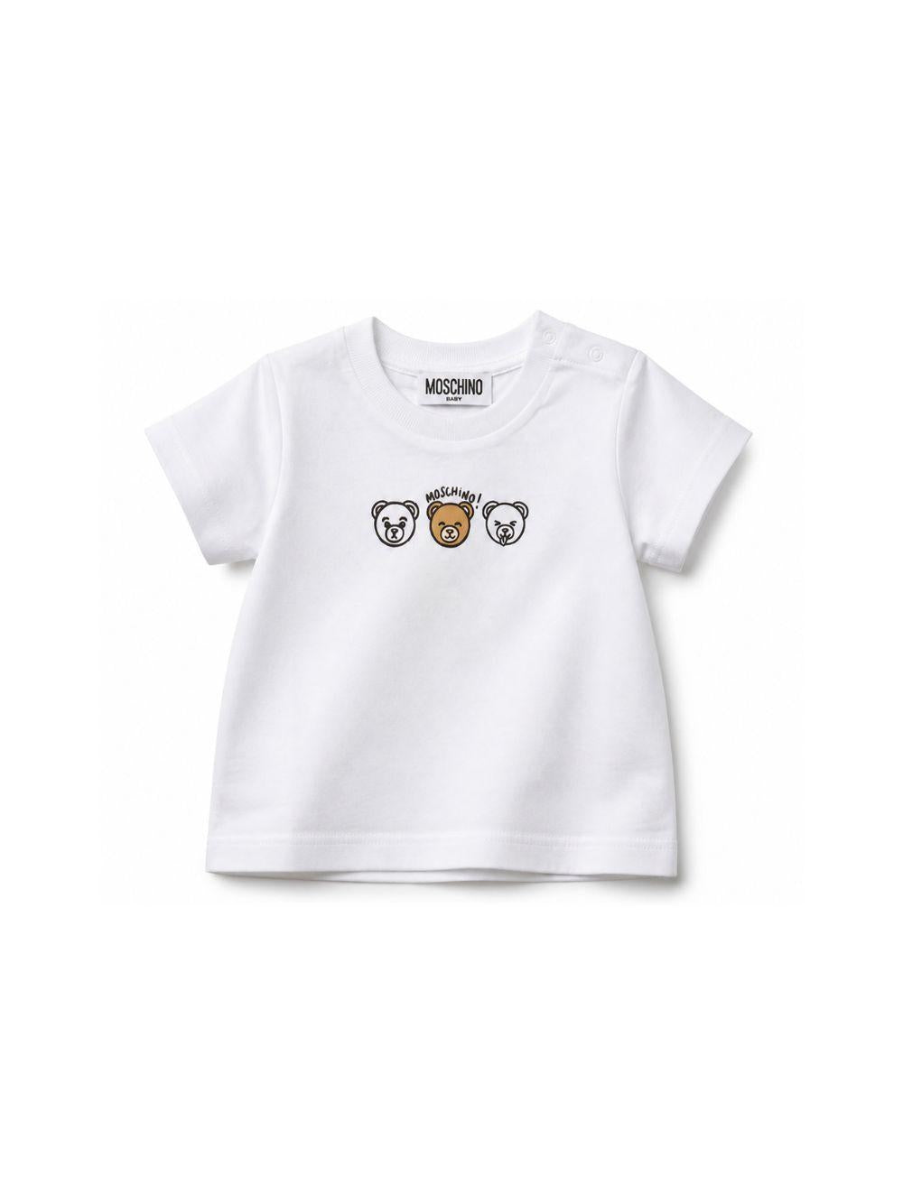 T-shirt per neonati Moschino Kids bianca con stampa orsetti sorridenti MUM04OLAA24 10101 MOSCHINO KIDS
