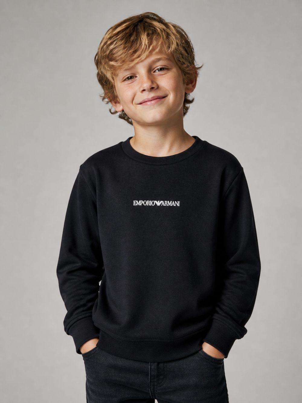 Felpa per bambino Emporio Armani Kids blu con logo sul davanti EB000302 AF14681 UB118 EMPORIO ARMANI KIDS