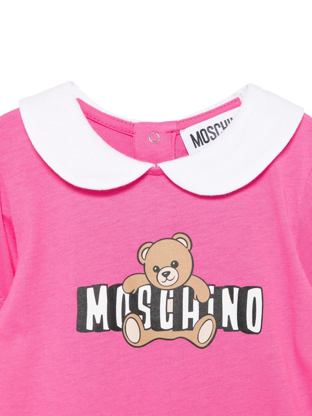 Tutina per neonata Moschino Kids fucsia con colletto alla Peter Pan MNY03YLAA03 50533 MOSCHINO KIDS