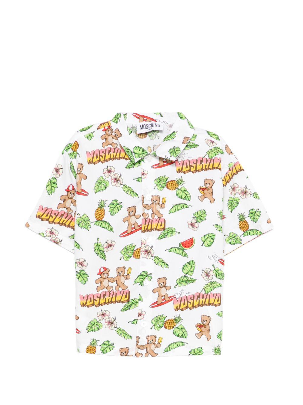 Camicia per neonato Moschino Kids bianca con stampa grafica all-over MUC01LLLB64 83657 MOSCHINO KIDS