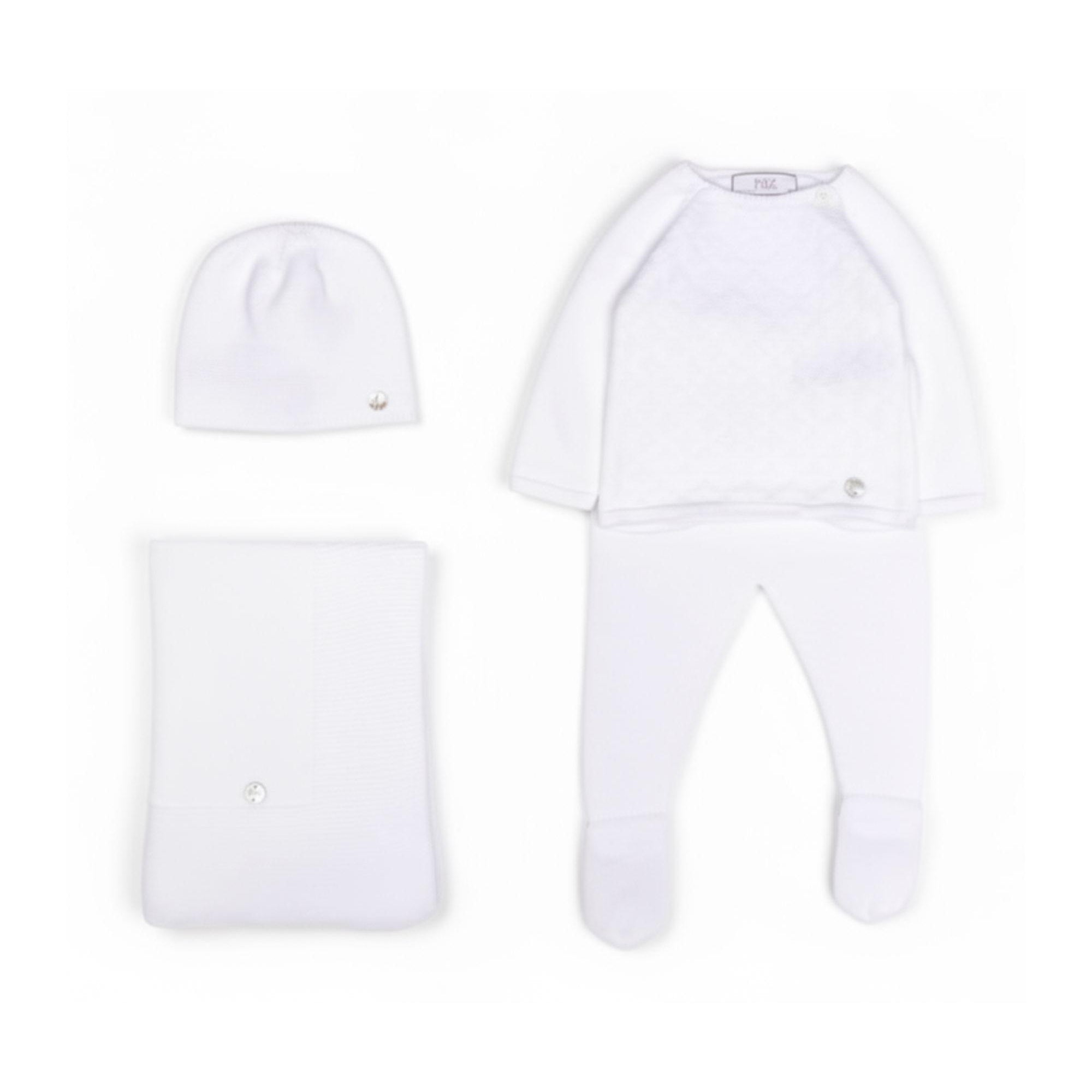 Set tutina cappello e coperta per neonati Paz Rodriguez bianco con placca con logo 303-123189 01 PaZ RODRIGUEZ KIDS