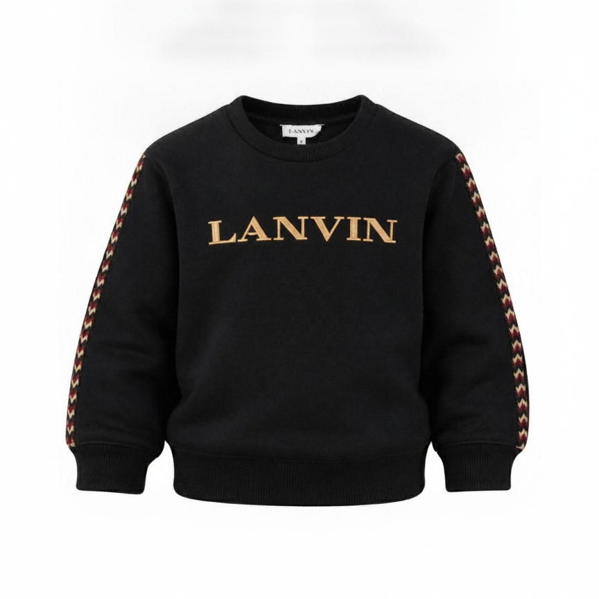 Felpa per bambini Lanvin Enfant nero con ricamo logo sul davanti N30401 09B LANVIN KIDS
